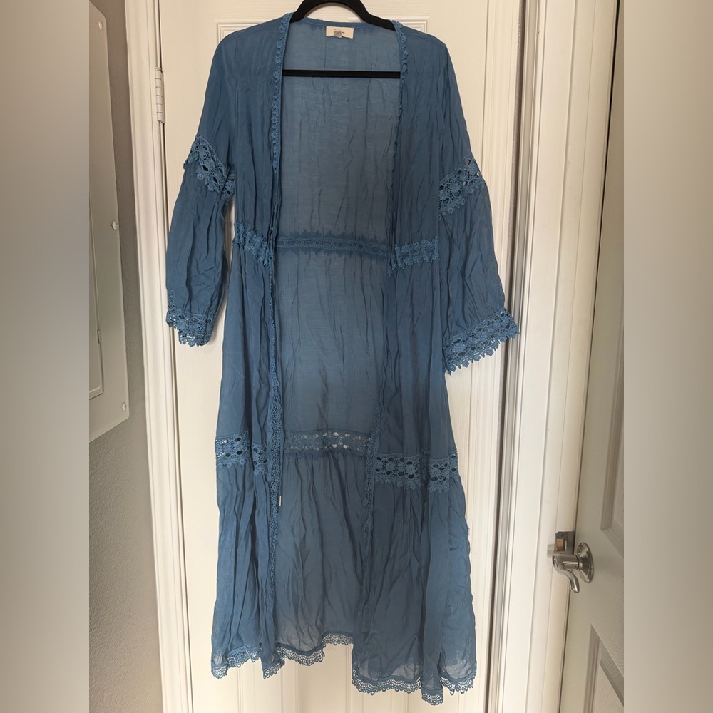Elan Sheer Blue Dress/Kimono with blue accents